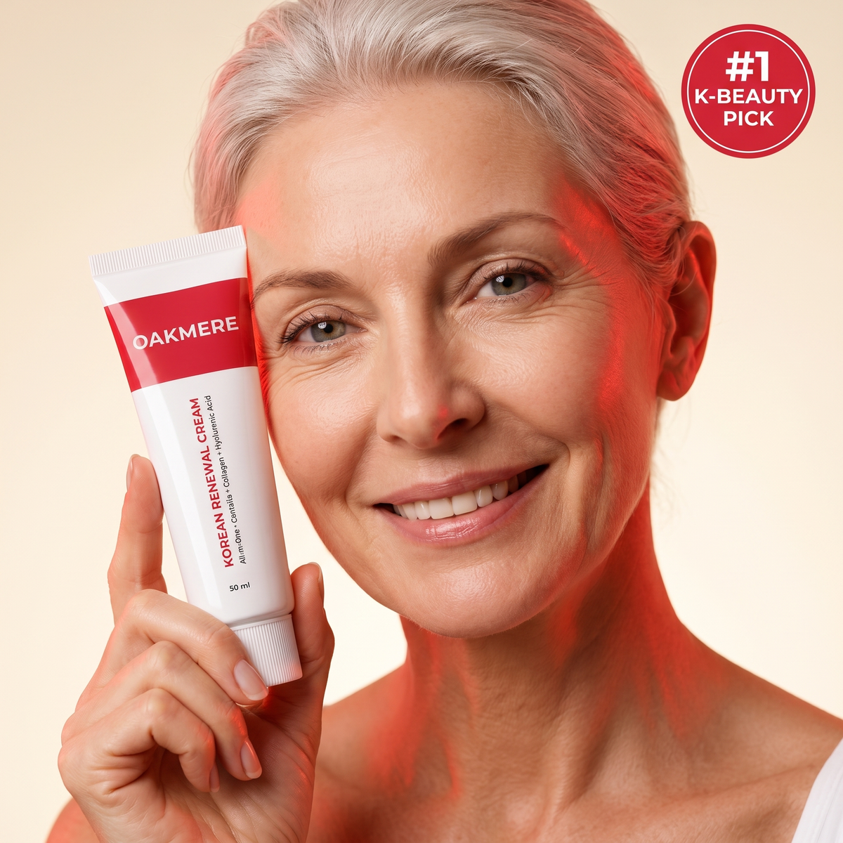 Woman holding Oakmere Korean Renewal Cream